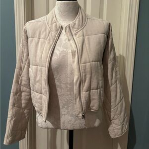 Women's Light Beige Quilted Cropped Puffer Jacket